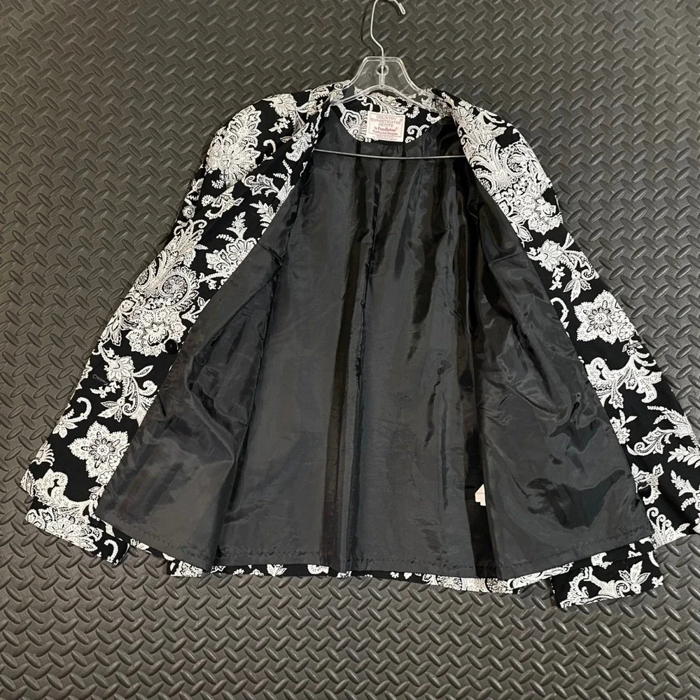 VTG Pendleton Country Sophisticates‎ Petite Black White Floral Blazer Jacket 12